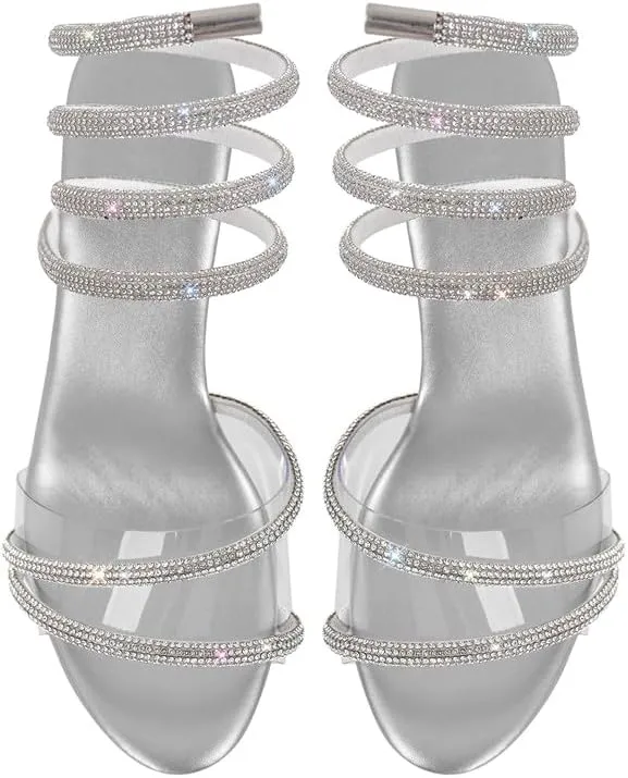 MissHeel Sparkling Spiral Strap Clear Platform Heels