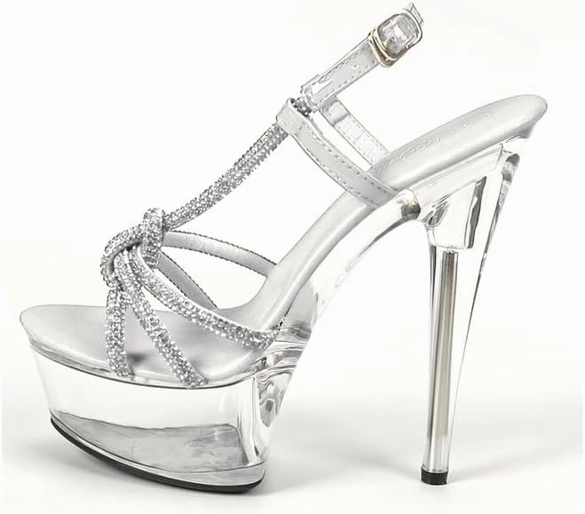 MissHeel Sparkling Rhinestones Strappy Clear Platform Heels