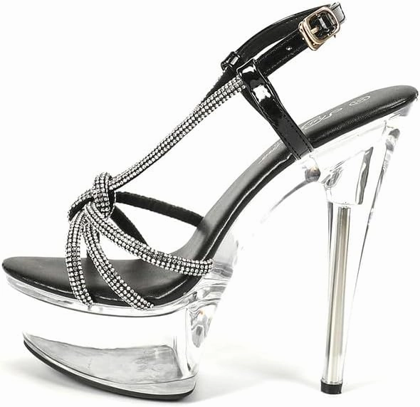 MissHeel Sparkling Rhinestones Strappy Clear Platform Heels