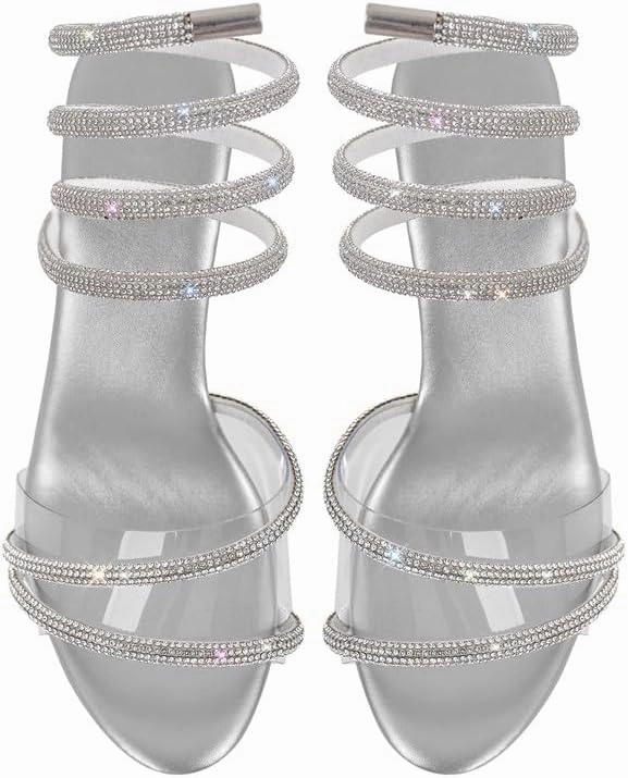 MissHeel Sparkling Spiral Strap Clear Platform Heels