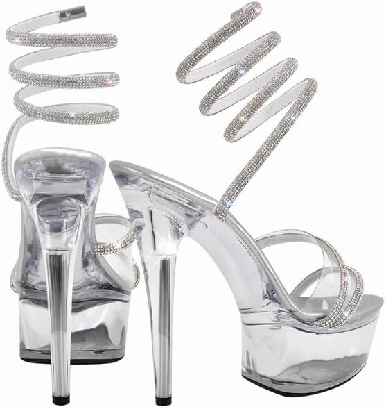 MissHeel Sparkling Spiral Strap Clear Platform Heels