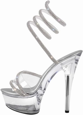 MissHeel Sparkling Spiral Strap Clear Platform Heels