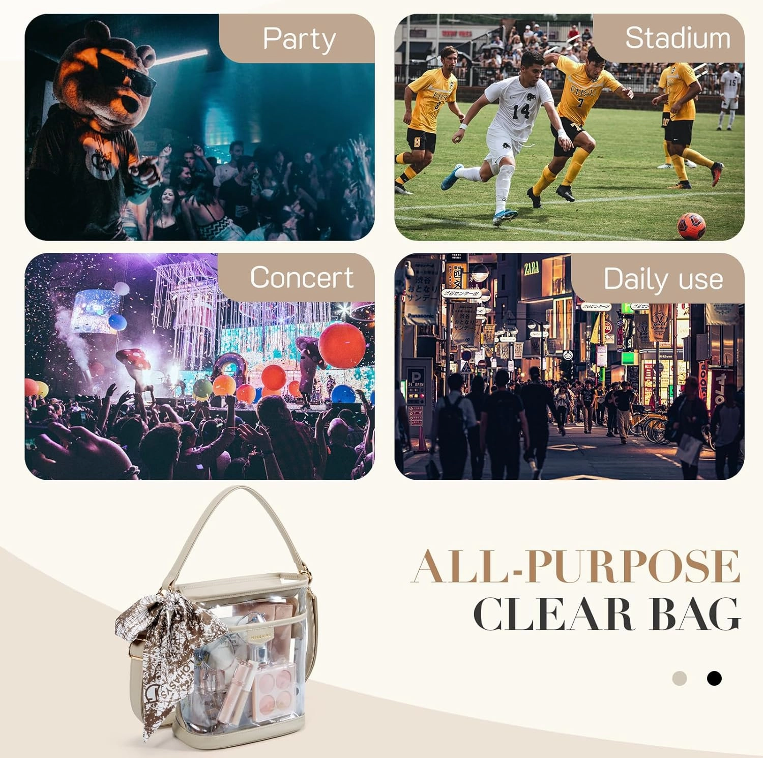 Missnine Clear Bag for Stadium Approved, Clear Crossbody Bucket Bag Transparent PVC Purse for Women, Concert Stadium Events