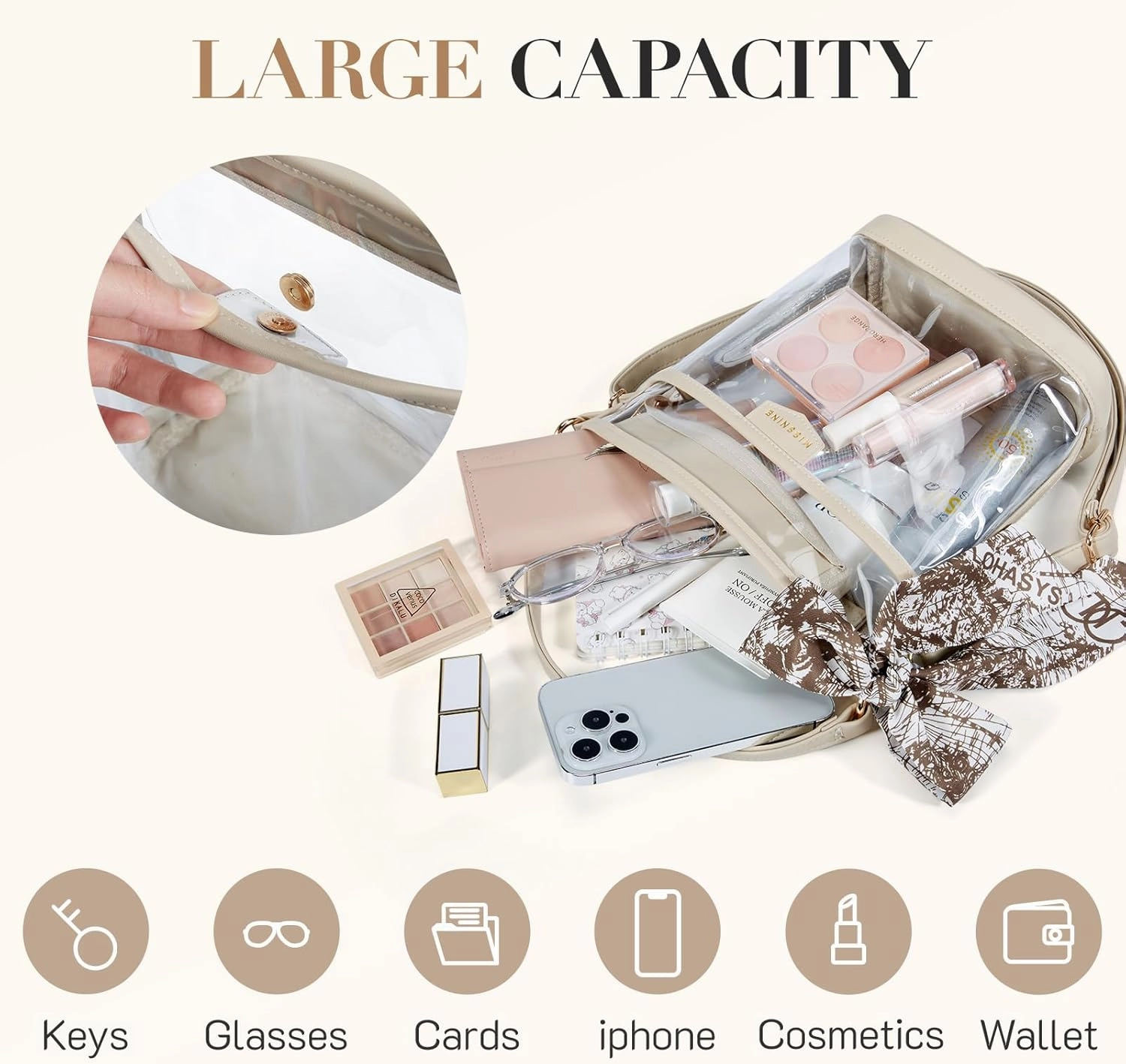Missnine Clear Bag for Stadium Approved, Clear Crossbody Bucket Bag Transparent PVC Purse for Women, Concert Stadium Events