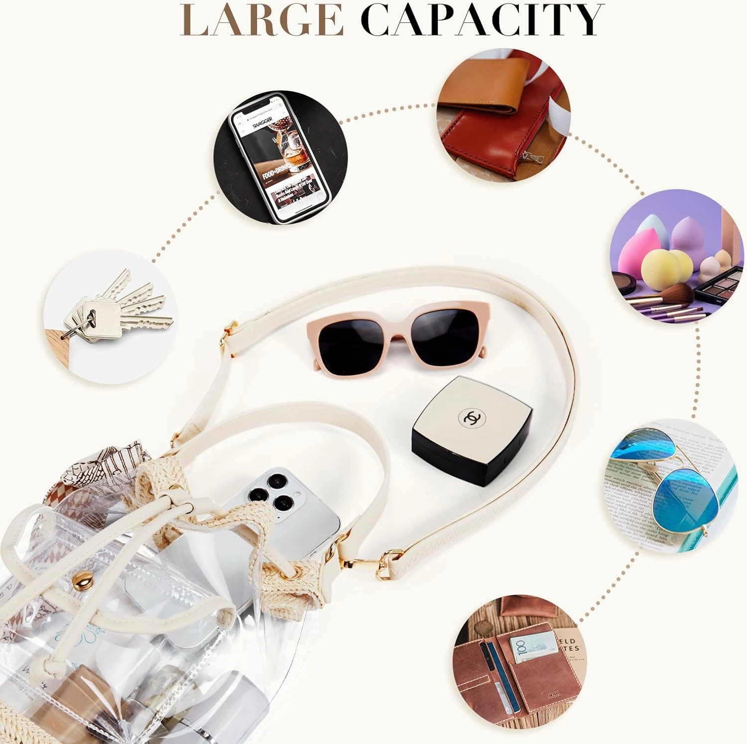 Missnine Clear Bag for Stadium Approved, Clear Crossbody Bucket Bag Transparent PVC Purse for Women, Concert Stadium Events