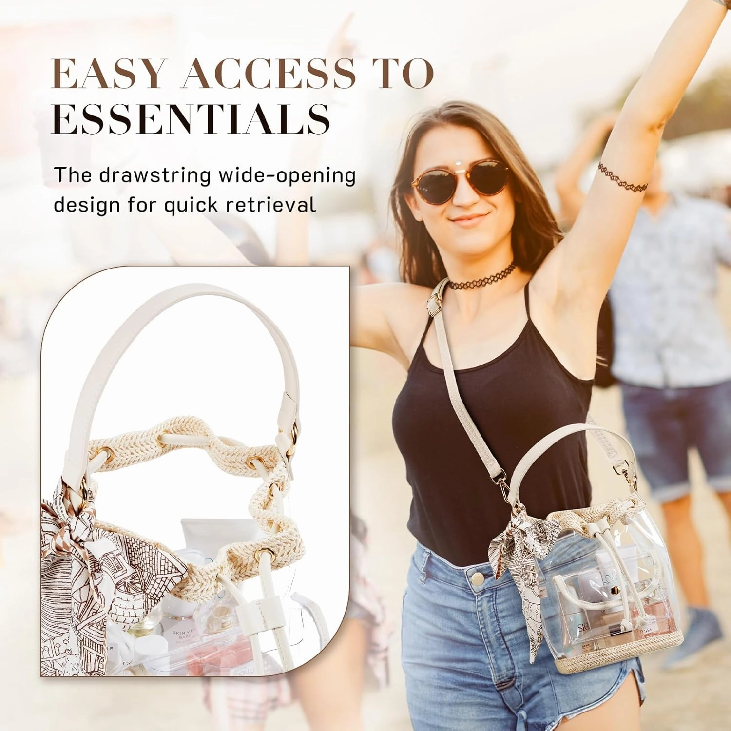 Missnine Clear Bag for Stadium Approved, Clear Crossbody Bucket Bag Transparent PVC Purse for Women, Concert Stadium Events