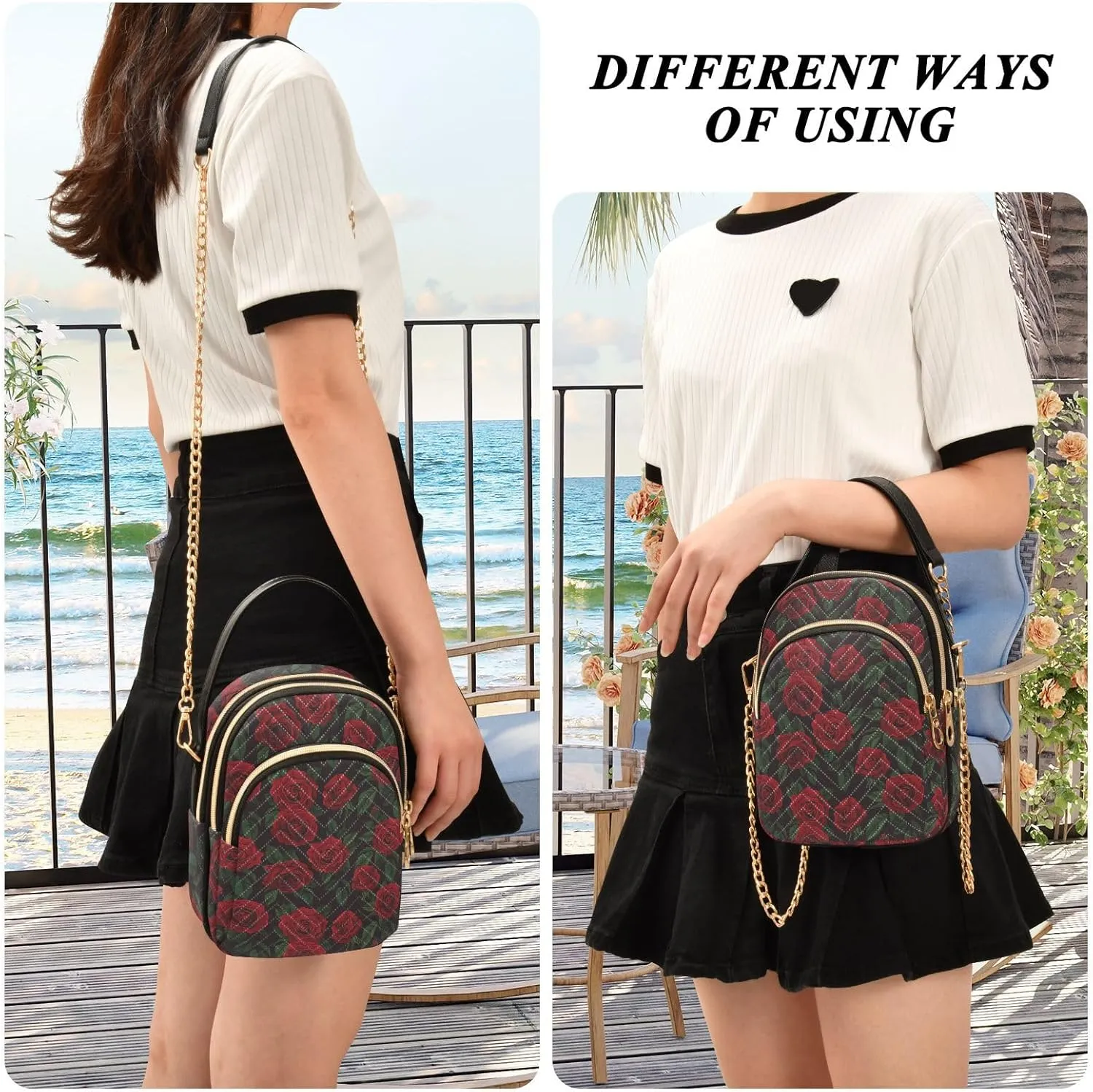 MNSRUU Quilted Crossbody Bags for Women Trendy, Women's Crossbody Handbags Pink Flower Travel Cell Phone Purses Bags