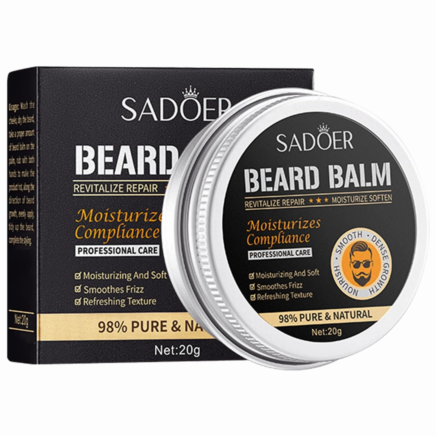 Moisturizing Soft, Beard Care Balm, Nourish & Shape, Clear, 20 g