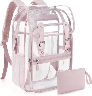 mommore Clear Backpack Heavy Duty Thick PVC Clear Bookbag for School with Pencil Bag Transparent Backpack See-Through Bag