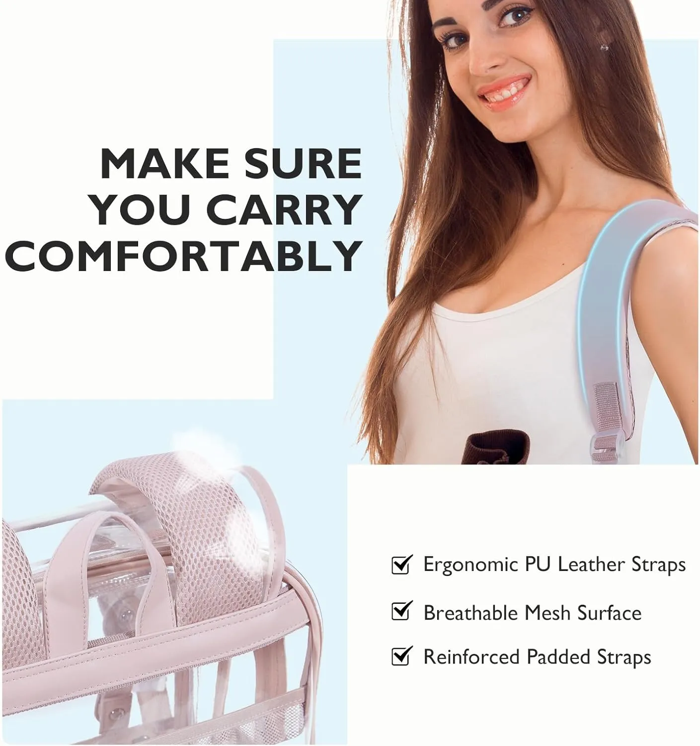 mommore Clear Backpack Heavy Duty Thick PVC Clear Bookbag for School with Pencil Bag Transparent Backpack See-Through Bag
