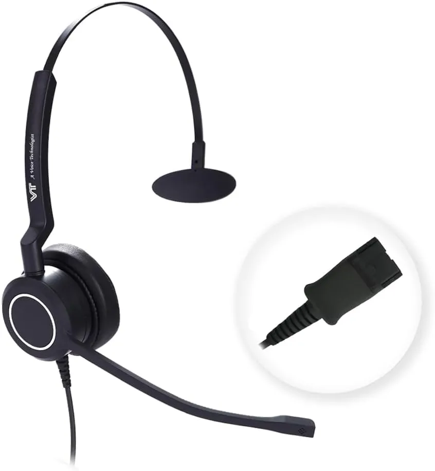 Mono Plantronic-QD Headset with Microphone - for Cables with Quick Disconnect Connector for Call Center Office (VTX100QD)