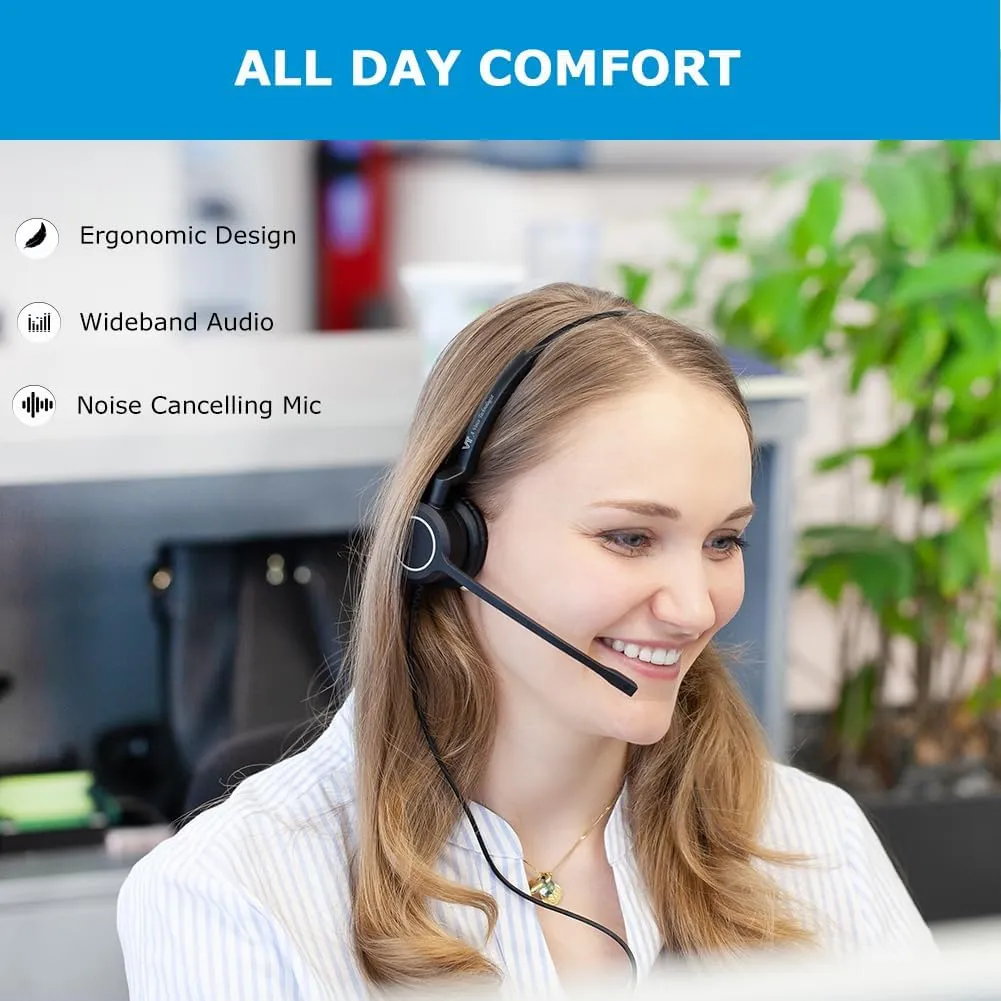 Mono Plantronic-QD Headset with Microphone - for Cables with Quick Disconnect Connector for Call Center Office (VTX100QD)