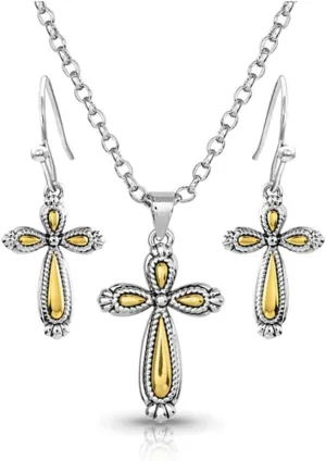 Montana Silversmiths Gleaming Faith Cross Jewelry Set - JS5693