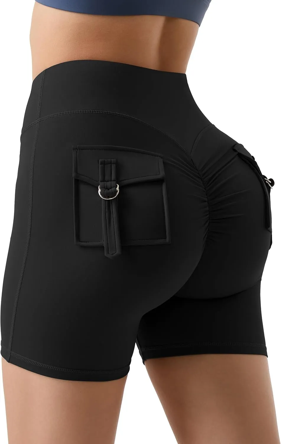 MOOSLOVER Women Workout Biker Shorts with Pockets High Waisted V Cross Shorts Scrunch Butt Yoga Gym Booty Shorts