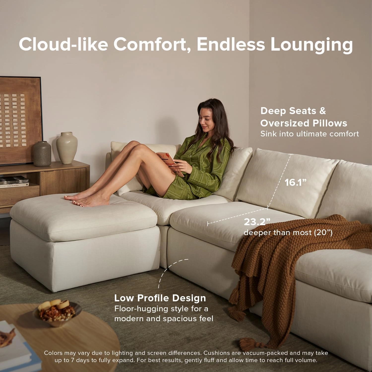 mopio Oversized Modular Sectional Sofa with Fully Removable Covers and Storage, Convertible U & L Shaped Sectionals, Modern Cloud Couch with Ottoman Chaise (Hazelnut Velvet, 4 Seats, L)