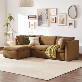 mopio Oversized Modular Sectional Sofa with Fully Removable Covers and Storage, Convertible U & L Shaped Sectionals, Modern Cloud Couch with Ottoman Chaise (Hazelnut Velvet, 4 Seats, L)