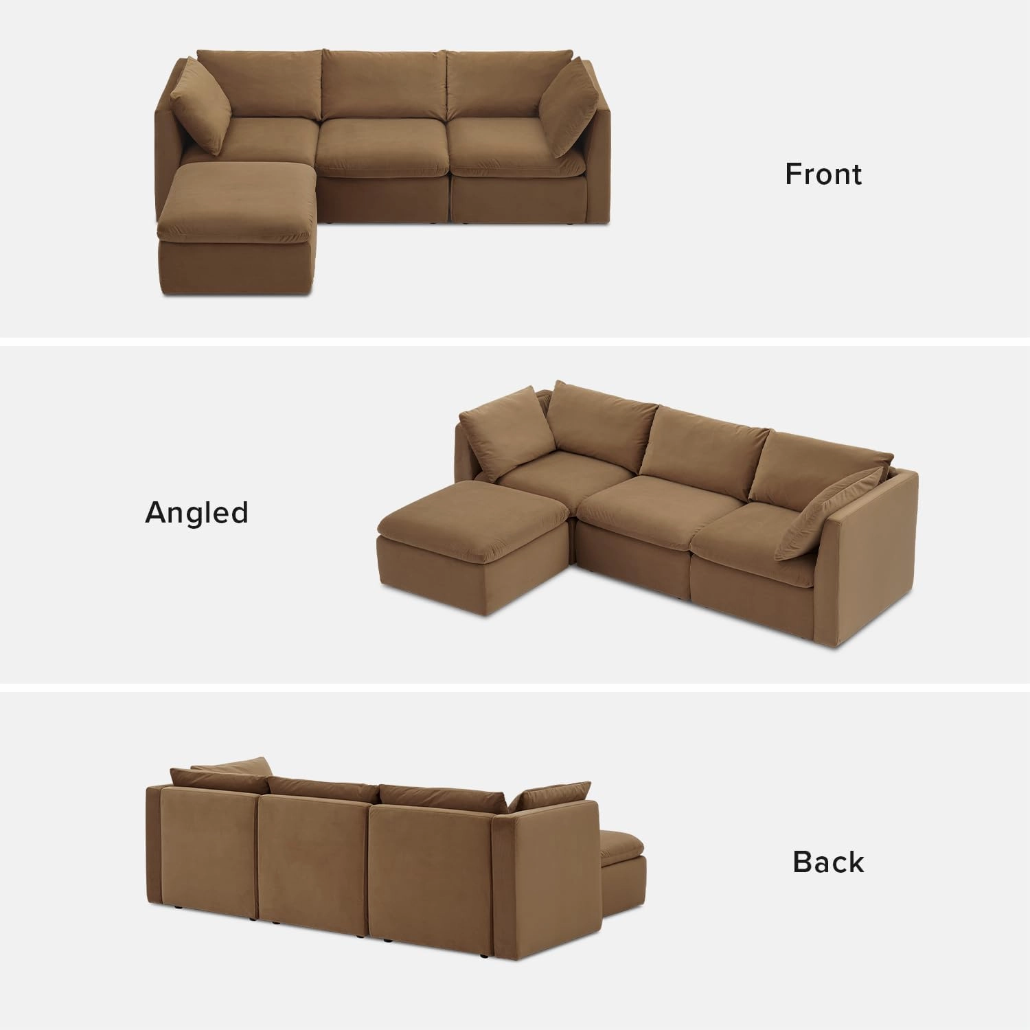 mopio Oversized Modular Sectional Sofa with Fully Removable Covers and Storage, Convertible U & L Shaped Sectionals, Modern Cloud Couch with Ottoman Chaise (Hazelnut Velvet, 4 Seats, L)