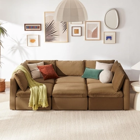 mopio Oversized Modular Sectional Sofa with Fully Removable Covers and Storage, Convertible U & L Shaped Sectionals, Modern Cloud Couch with Ottoman Chaise (Hazelnut Velvet, 6 Seats, Sleeper)
