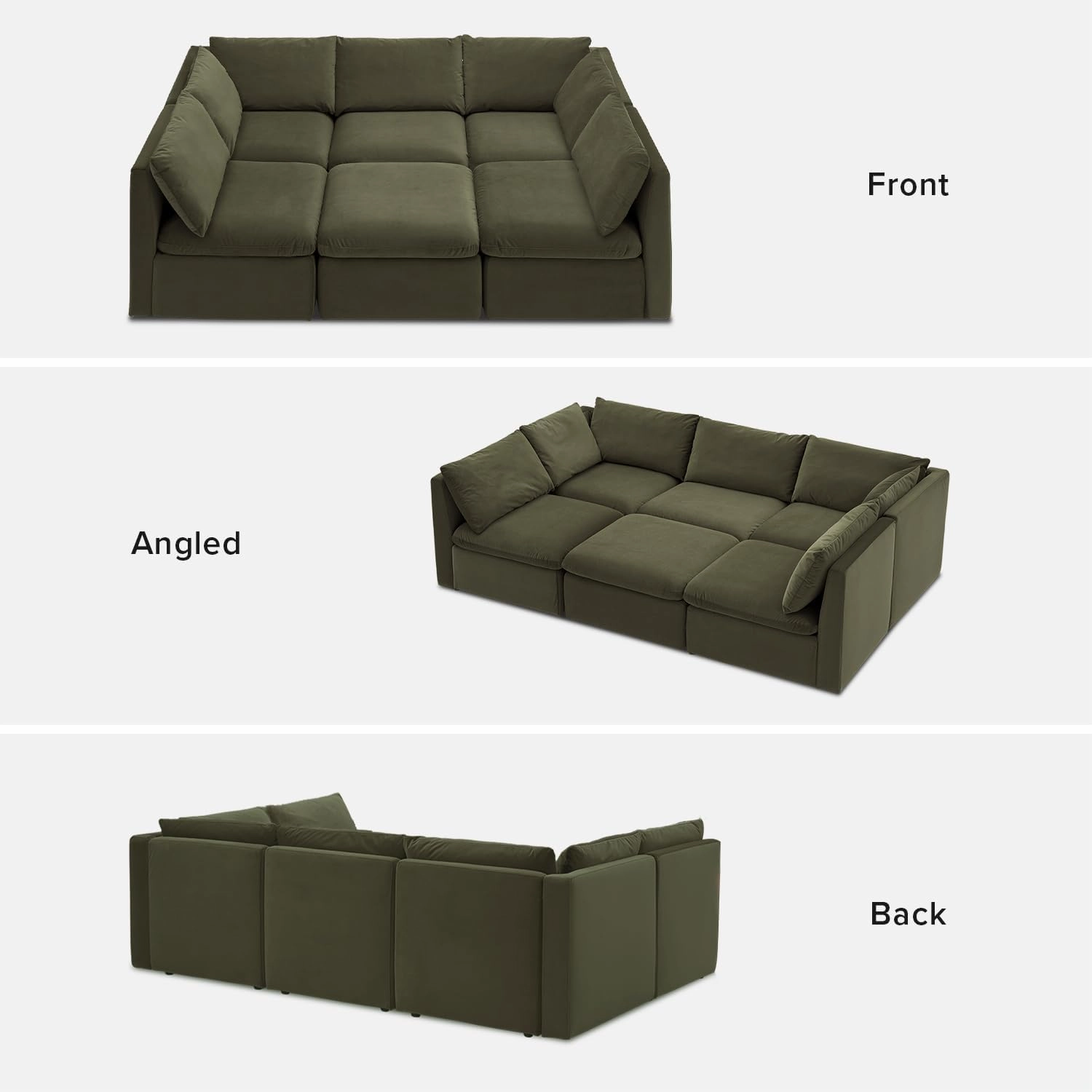 mopio Oversized Modular Sectional Sofa with Fully Removable Covers and Storage, Convertible U & L Shaped Sectionals, Modern Cloud Couch with Ottoman Chaise (Olive Green Velvet, 6 Seats, Sleeper)