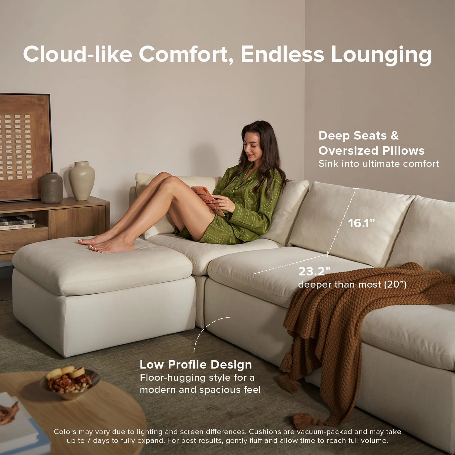 mopio Oversized Modular Sectional Sofa with Fully Removable Covers and Storage, Convertible U & L Shaped Sectionals, Modern Cloud Couch with Ottoman Chaise (Olive Green Velvet, 6 Seats, Sleeper)