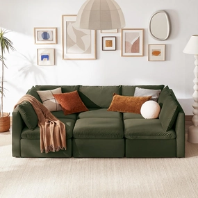 mopio Oversized Modular Sectional Sofa with Fully Removable Covers and Storage, Convertible U & L Shaped Sectionals, Modern Cloud Couch with Ottoman Chaise (Olive Green Velvet, 6 Seats, Sleeper)