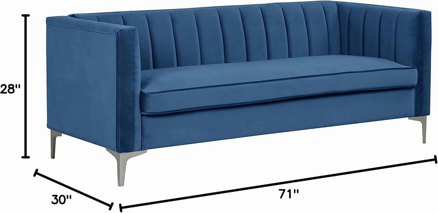Morden Fort Velvet Office Sofa 71“W Contemporary Sofa Home Theater Seating Upholstered 3-Seater Modern Chesterfield Small Sofa Furniture for Living Room Office Bedroom Apartment, Blue