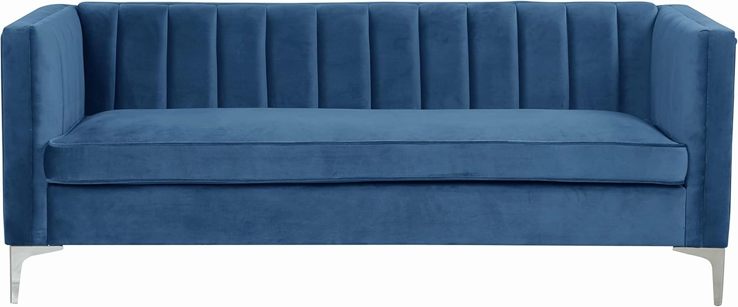 Morden Fort Velvet Office Sofa 71“W Contemporary Sofa Home Theater Seating Upholstered 3-Seater Modern Chesterfield Small Sofa Furniture for Living Room Office Bedroom Apartment, Blue