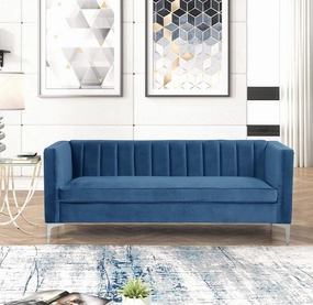 Morden Fort Velvet Office Sofa 71“W Contemporary Sofa Home Theater Seating Upholstered 3-Seater Modern Chesterfield Small Sofa Furniture for Living Room Office Bedroom Apartment, Blue