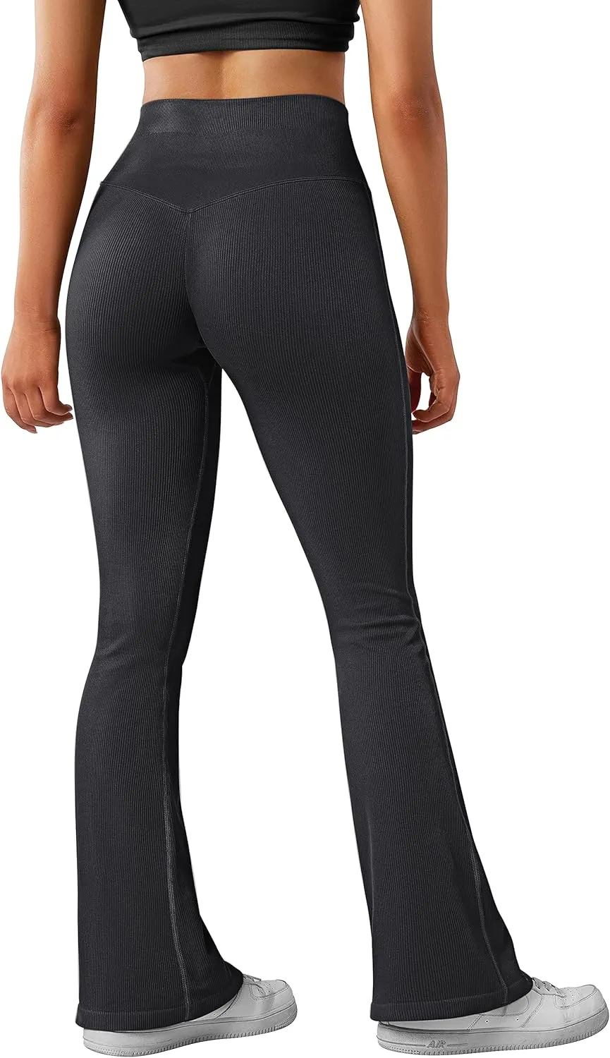 MOSHENGQI Women Ribbed Flare Leggings Seamless High Waist Bootcut Yoga Pants