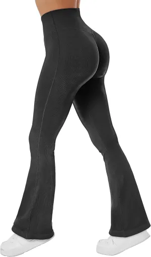 MOSHENGQI Women Ribbed Flare Leggings Seamless High Waist Bootcut Yoga Pants