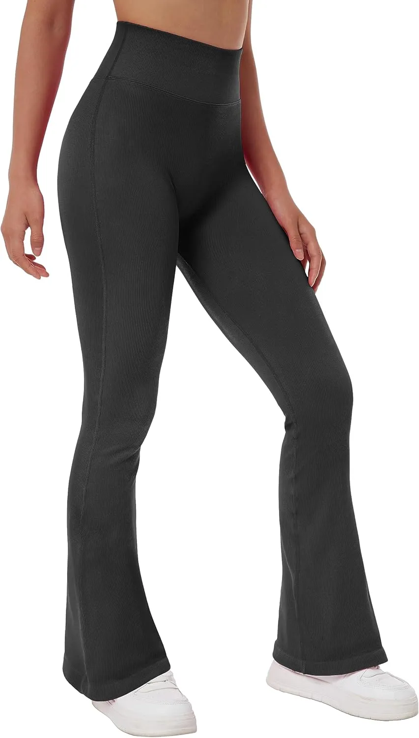 MOSHENGQI Women Ribbed Flare Leggings Seamless High Waist Bootcut Yoga Pants