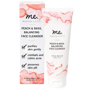 Mudita Earth Organic Skin Cleanser, Vitamin C Cleanser for Acne, Natural & Gentle Clean Face Wash for Sensitive Skin Peach Leaf and Basil with Moringa Oil
