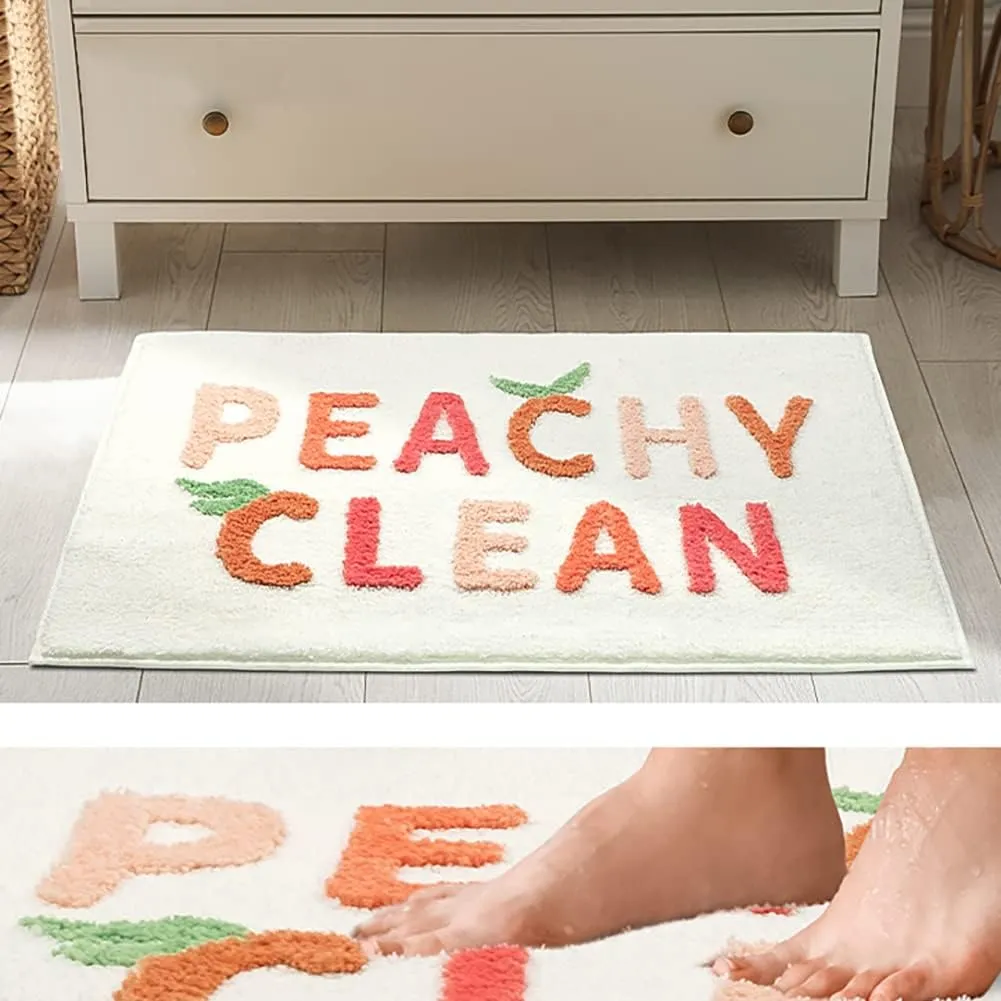 MUJOO Peachy Clean Bath Mat Cute Bathroom Rugs Pink and Cream Ultra Soft and Water Absorbent Bath Rug, Machine Washable, Non-Slip Peach Bath Mats for Bathroom (18"x24", Peachy Clean)
