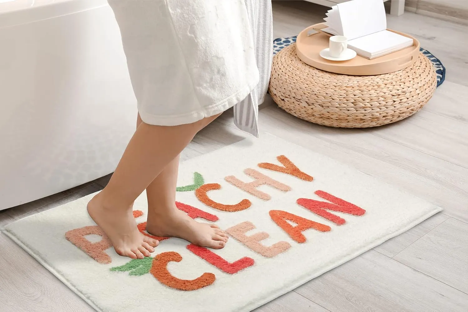 MUJOO Peachy Clean Bath Mat Cute Bathroom Rugs Pink and Cream Ultra Soft and Water Absorbent Bath Rug, Machine Washable, Non-Slip Peach Bath Mats for Bathroom (18"x24", Peachy Clean)