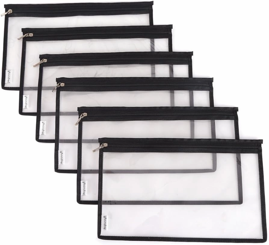 Multi-purpose Water Resisitant Clear PVC Security Bank Deposit Utility Zipper Coin Bag Check Wallet 6-pack