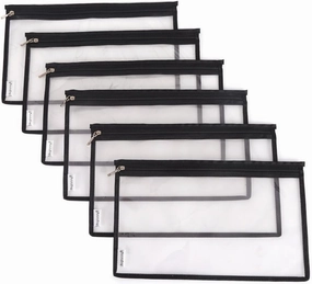 Multi-purpose Water Resisitant Clear PVC Security Bank Deposit Utility Zipper Coin Bag Check Wallet 6-pack