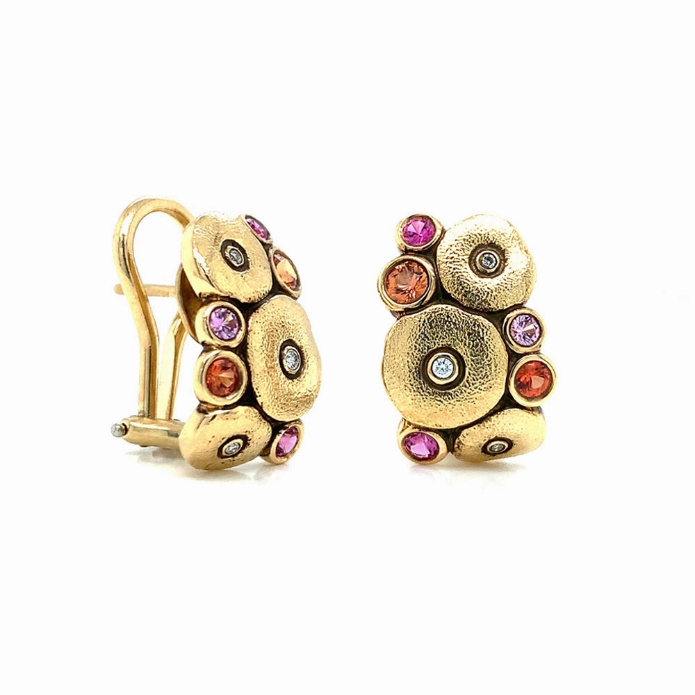 Multicolored Sapphire & Diamond Stud Earrings - "Orchard"