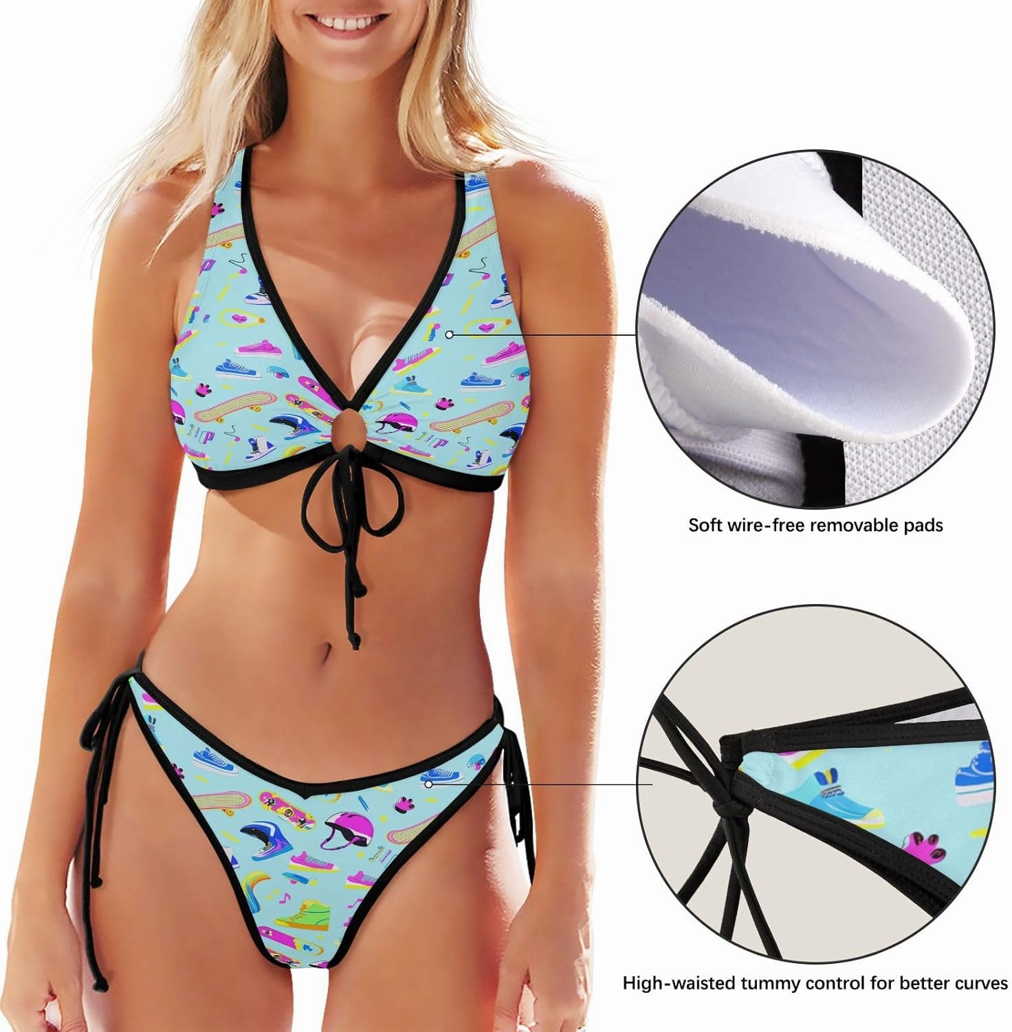 Nander Sexy Bikini Set Cool Skateboarding Swimsuit Triangle Bathing Suits for Summer Beach Women