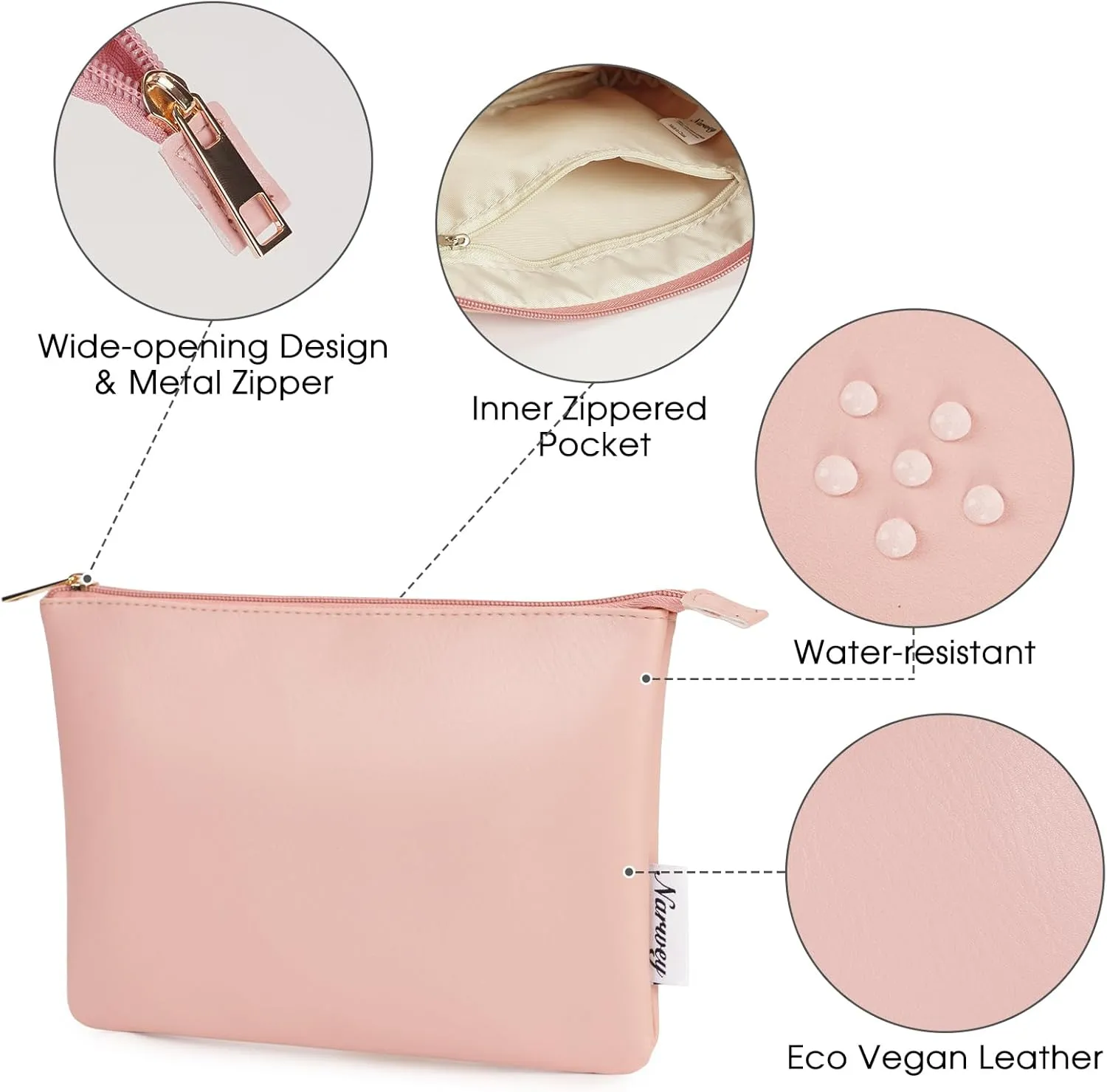 Narwey Small Makeup bag for Purse, Small Makeup Pouch for Purse Cosmetic Bag with Zipper, Cute PU Leather Make up Pouch for Women Girls (Pink)