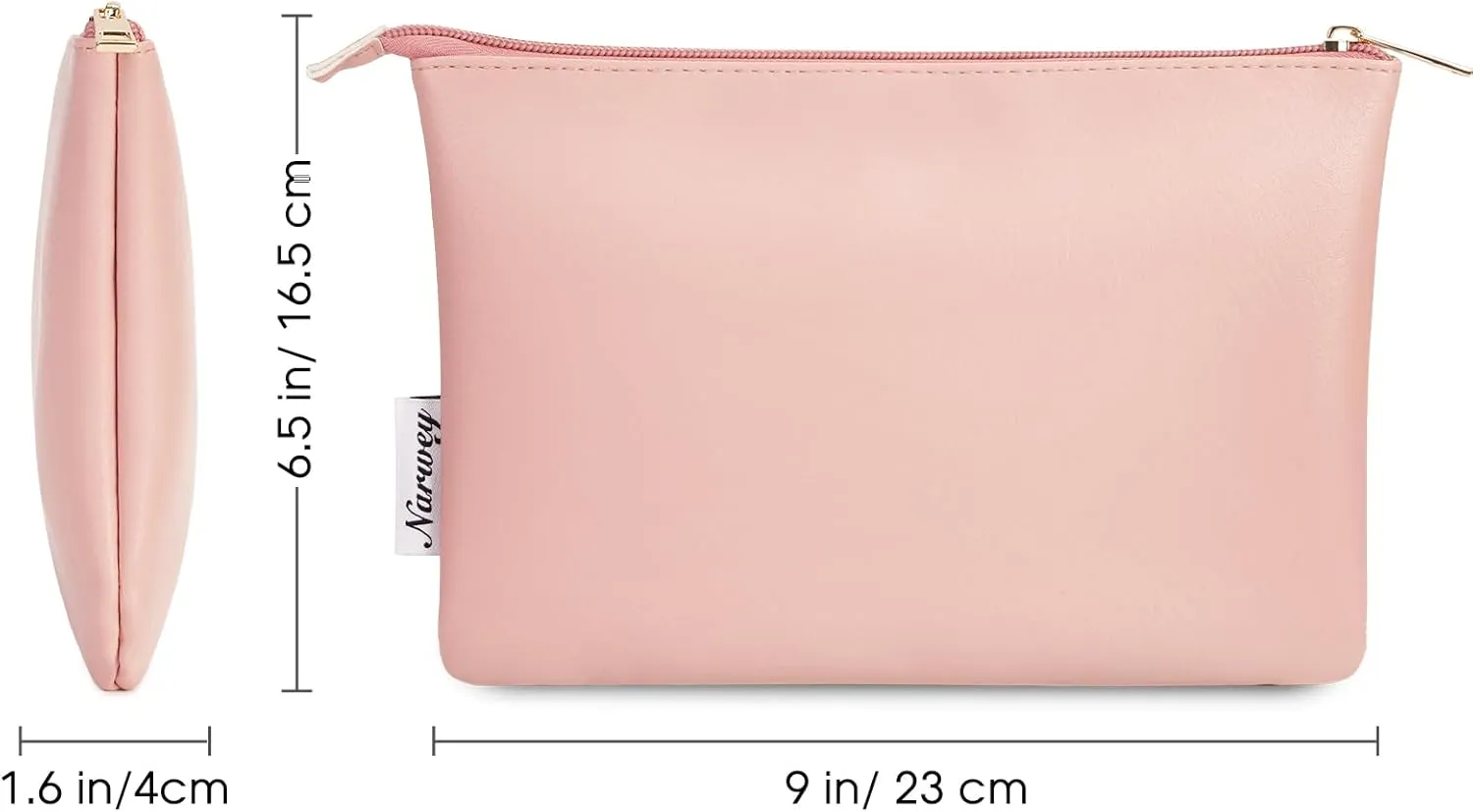 Narwey Small Makeup bag for Purse, Small Makeup Pouch for Purse Cosmetic Bag with Zipper, Cute PU Leather Make up Pouch for Women Girls (Pink)