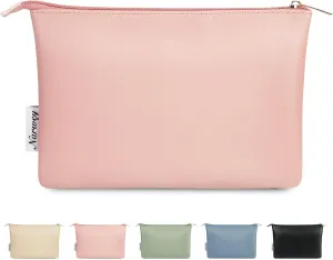 Narwey Small Makeup bag for Purse, Small Makeup Pouch for Purse Cosmetic Bag with Zipper, Cute PU Leather Make up Pouch for Women Girls (Pink)