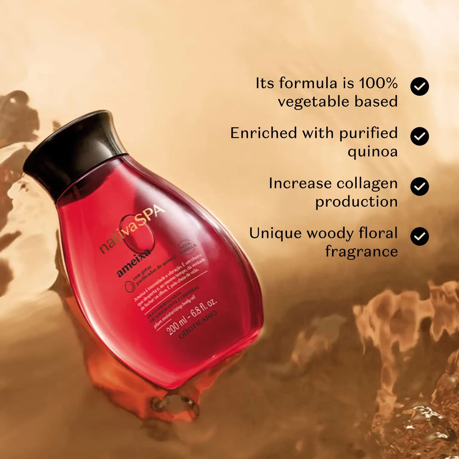 Nativa SPA by O Boticario Plum Body Oil, Enriched with Purified Quinoa Drops to Boost Hydration, 6.8 Ounce