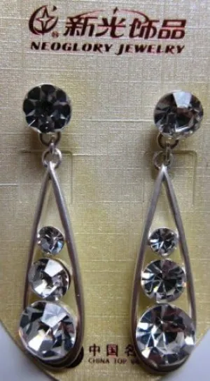 Neoglory Earrings - 2" Long Dangle Earrings with Clear Rhinestones
