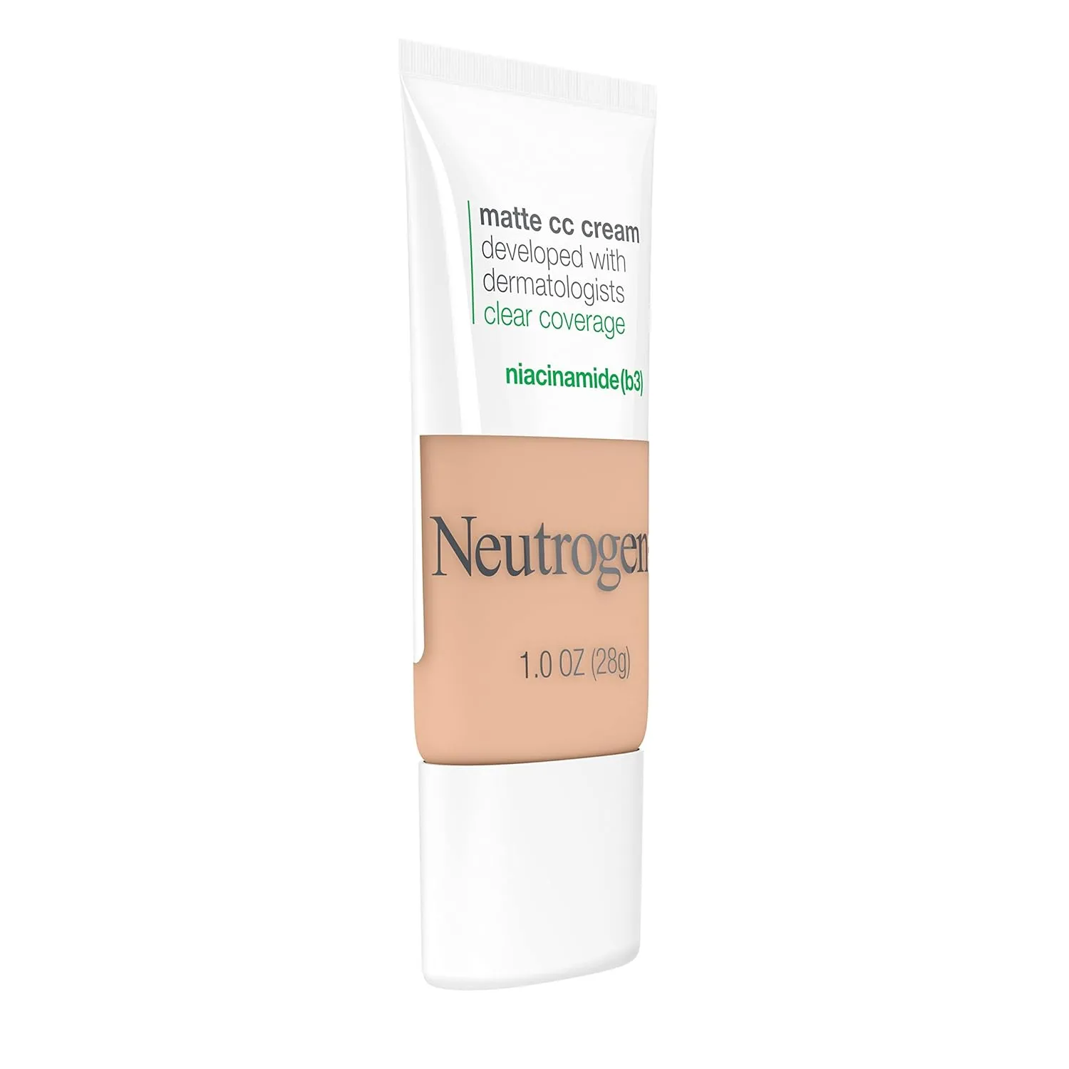 Neutrogena Clear Coverage Flawless Matte CC Cream, Full-Coverage Color Correcting Cream Face Makeup with Niacinamide (b3), Hypoallergenic, Oil Free & -Fragrance Free, Warm Peach, 1 oz