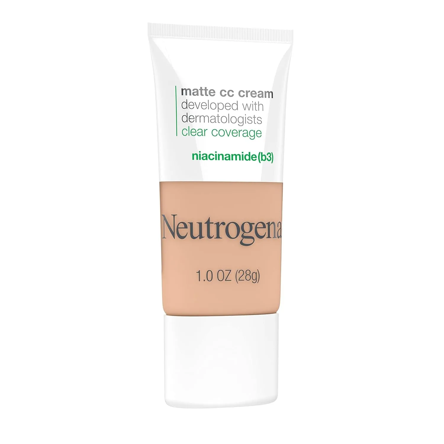 Neutrogena Clear Coverage Flawless Matte CC Cream, Full-Coverage Color Correcting Cream Face Makeup with Niacinamide (b3), Hypoallergenic, Oil Free & -Fragrance Free, Warm Peach, 1 oz