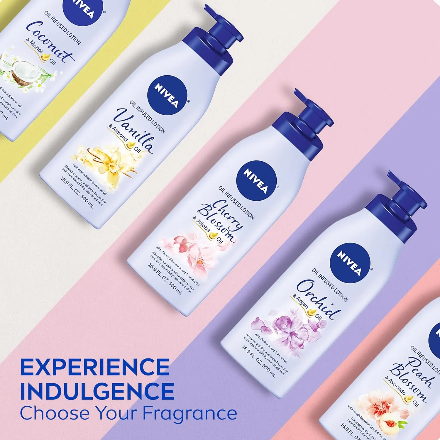 NIVEA Oil Infused Peach Blossom and Avocado Oil Body Lotion, Body Lotion for Dry Skin, 16.9 Fl Oz Pack of 3