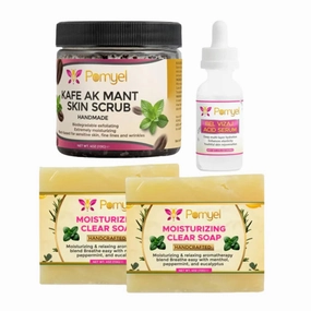 Normal Soft Glow Treatment Set Kit – Hydrating Clear Soap, Exfoliating Coffee Body Scrub, Rejuvenating Hyaluronic Acid Serum, Skincare Bundle for Soft, Smooth and Radiant Skin, Exfoliate & Revitalize