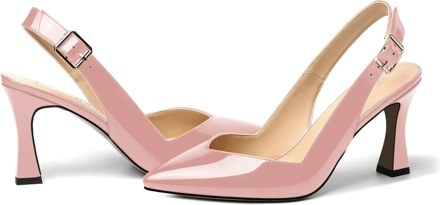NUMALEO Womens Bridal Ankle Strap Pointed Toe Patent Buckle Fashion Spool High Heel Pumps Shoes 3.3 Inch