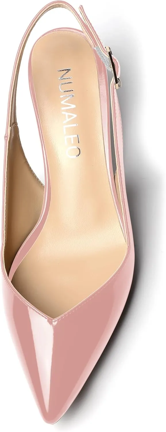 NUMALEO Womens Bridal Ankle Strap Pointed Toe Patent Buckle Fashion Spool High Heel Pumps Shoes 3.3 Inch