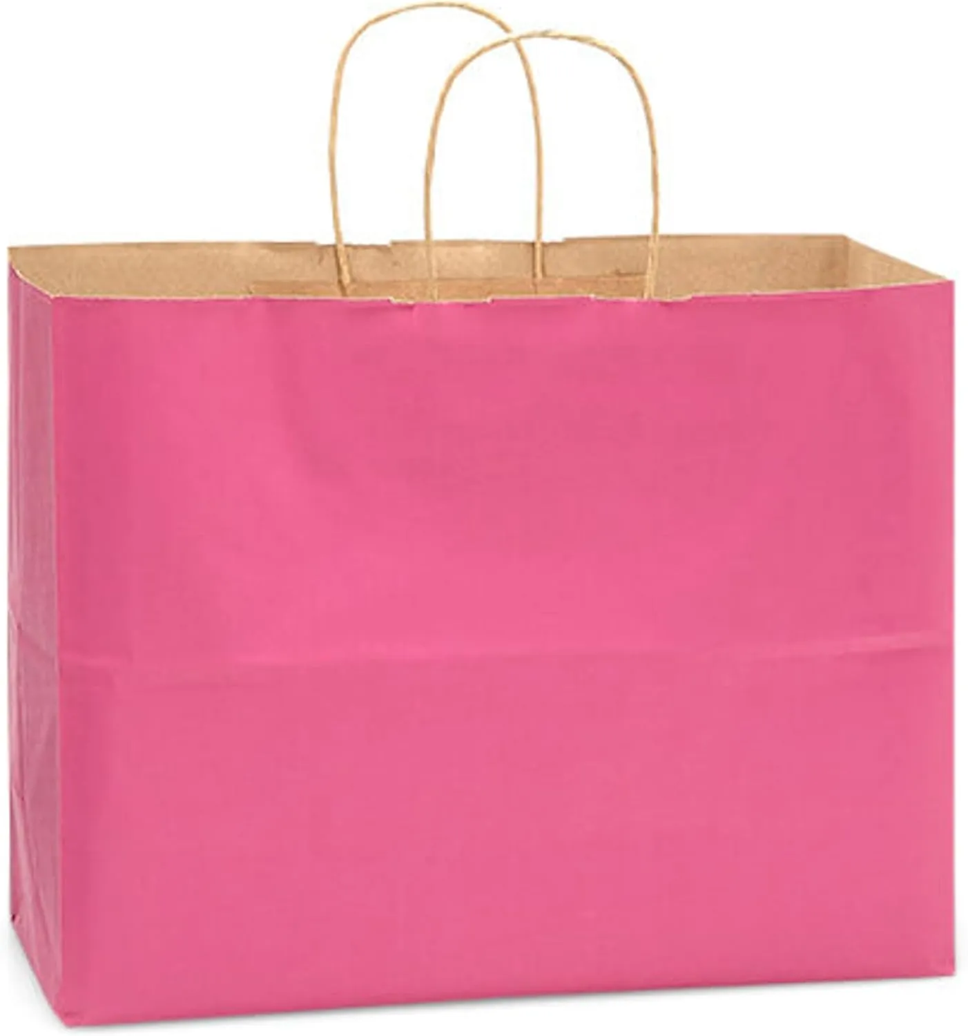 NWP Lipstick Pink Recycled Kraft Paper Shopping Bags - Vogue Size - 16 x 6 x 12in. - Pack of 25